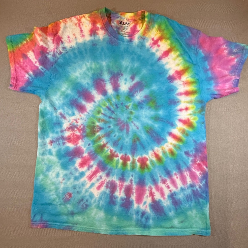 Gildan Tie Dye T-Shirt Mens XL Blue Pink Rainbow Spiral Psychedelic Cotton 2133